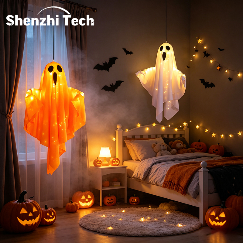 Decor Lighting Lamps - โคมไฟผีประดับตกแต่งสำหรับวันฮาโลวีน ใช้พลังงานจากแบตเตอรี่ ไฟ LED รูปผี ทำจากผ้า