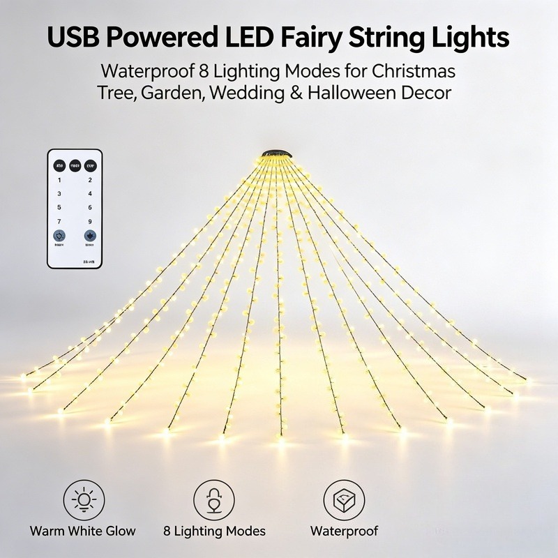 Lighting Christmas Decor - ไฟประดับ LED แบบ USB กันน้ำ สำหรับตกแต่งต้นคริสต์มาส