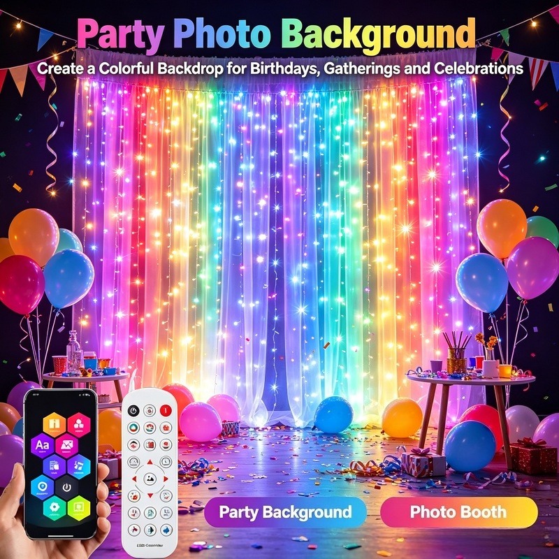 Lighting Christmas Decor - ไฟม่าน LED ควบคุมผ่านแอปพลิเคชัน ใช้พลังงานจาก USB ไฟประดับตกแต่ง
